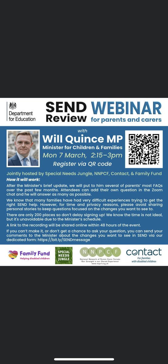 If anyone would like to ask any questions regarding the up and coming SEND review please do so and we will forward them on to <a href="/willquince/">Will Quince</a>