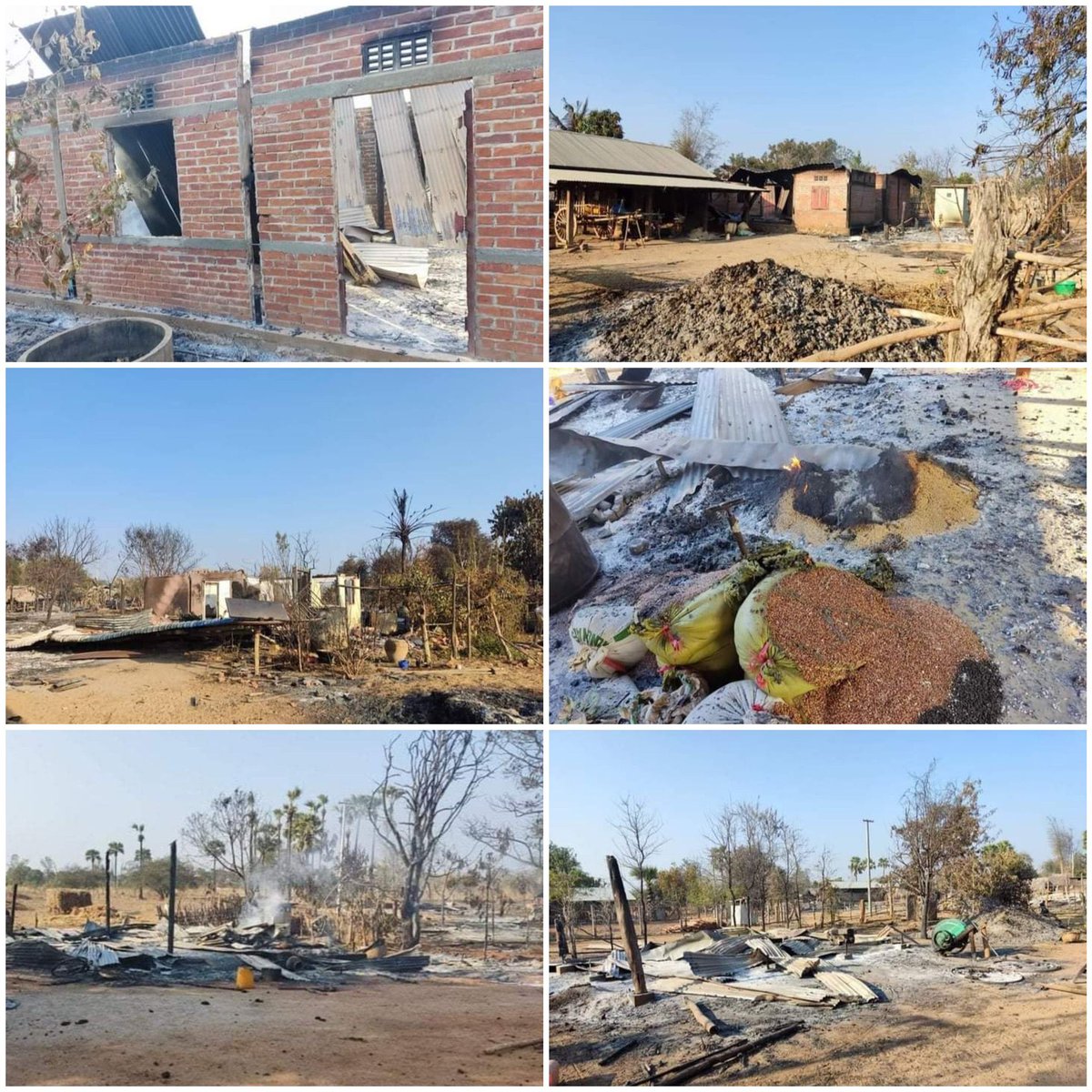 DVB_English's tweet photo. SAGAING —Soldiers conducted airstrikes and a serious arson attack on Tha Pyay Aye in Sagaing’s Yinmarbin township on Feb. 28, destroying around two-thirds of all dwellings in the village — an estimated 150 homes — according to local residents. /1 https://t.co/B9xCgXbukF