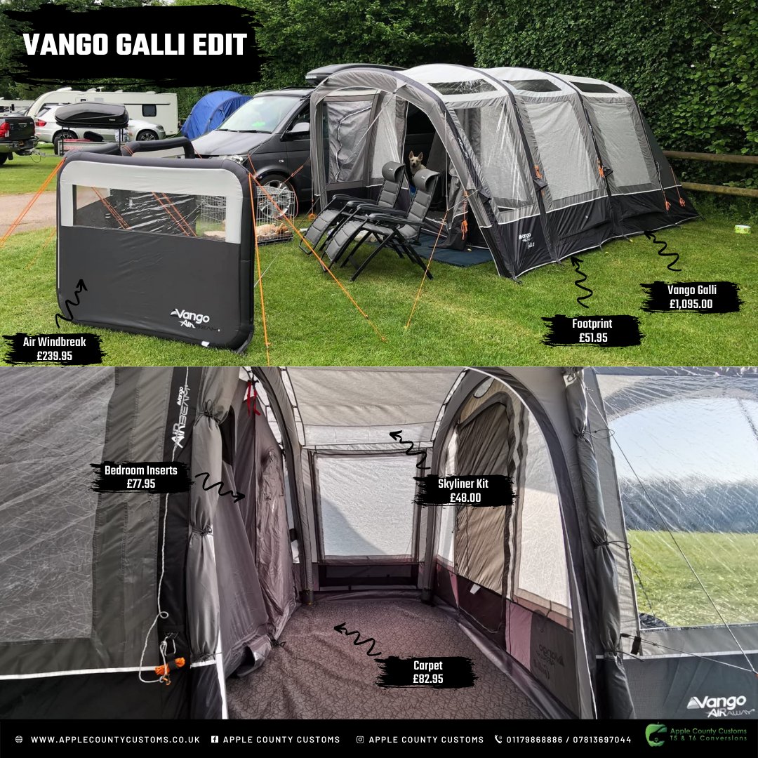 CountyApple's tweet photo. The Vango Galli Edit 🥳

One of the best awnings in the Vango range - the best option for those of you with families that require space for storage, friends staying, sleeping, evening antics and a dry place to stay! 

All in stock on our website! 

#vangoawnings #vango #camping https://t.co/GfkT9gB67p