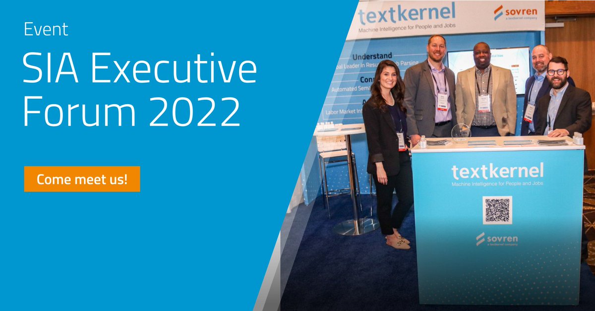 jobfeednl's tweet image. Our first conference combining Sovren Group, Inc. and Textkernel&apos;s power and partnerships.

Come stop by our booth in Austin, Texas to discuss how our Machine Learning Powered Technology will enhance your staffing strategy.

#Textkernel #SIAExecutiveForum #AI