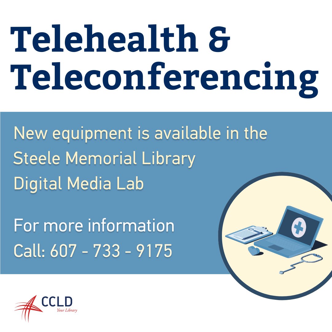 CCLDMakerspace's tweet image. Do you need a quiet space and laptop with webcam for an upcoming telehealth appointment or remote job interview? Use our laptop in the Digital Media Lab. #telehealth #remotejobinterview #LibrariesAreForEveryone #librariestransform #ccldmakerspace #ccldlibraries #digitalmedialab