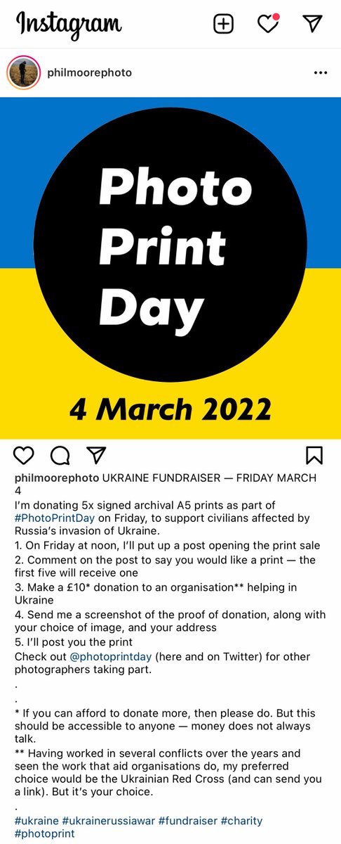 I'm donating 5x signed archival A5 prints to support civilians affected by the #UkraineRussianWar on #PhotoPrintDay. Choose any image from my Instagram feed (link in bio), donate, and I'll print + post it. Full details on my Instagram post, and see @PhotoPrintDay for more photogs