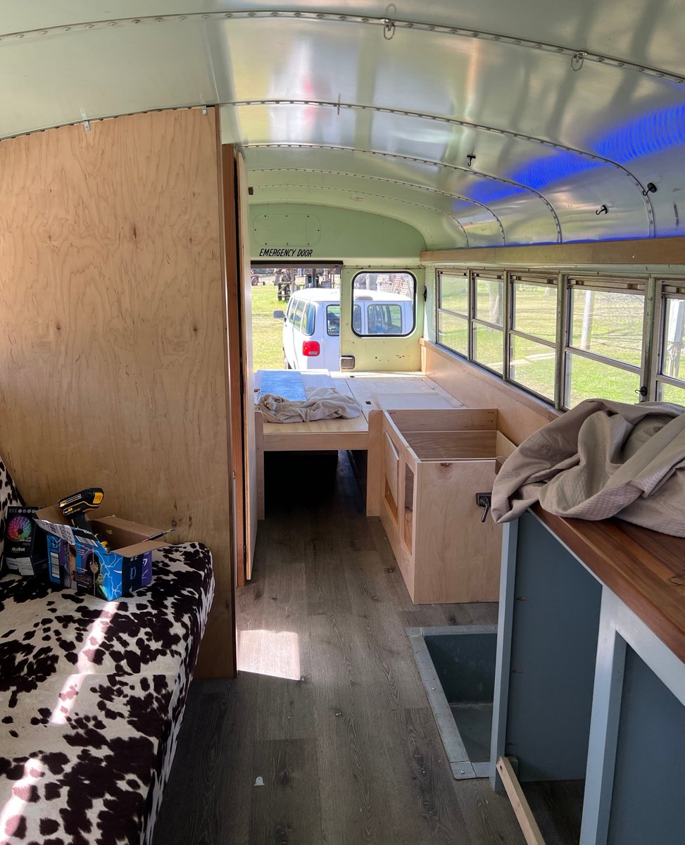 southernglamper's tweet photo. I was able to see a preview of a friend's skoolie conversion this week. This photo doesn't do it justice. It's going to be such a fun space. Who else is fascinated by this type of camper?
#busconversion #skoolielife #buslifeadventure #skoolieconversion #schoolbusconversion https://t.co/QWM9Zsuw9u