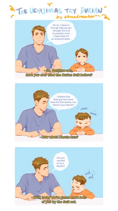 ✨The Ushijimas Try Durian✨

Haruto is always open to trying something new, but it seems he has encountered quite the challenge. But of course, dad is always there to cheer him on 💪

#Haikyuu #ハイキュー 