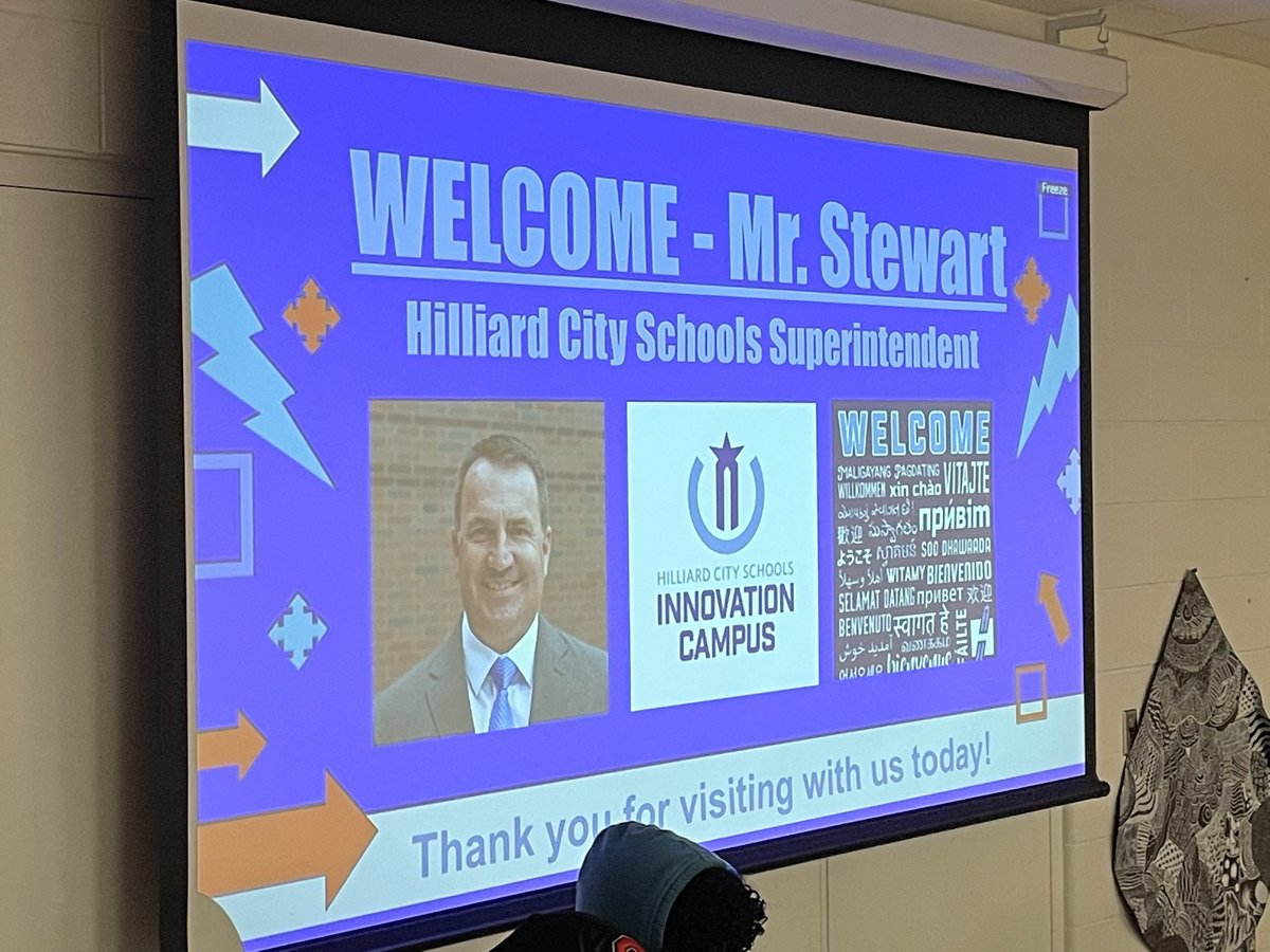 HCSD_ILC's tweet photo. Thank you, Superintendent Stewart, for speaking with our Campus about your role and responsibilities for the @HilliardSchools! @EcologyAnd @ILC_Business @be2_ta https://t.co/cZd5n3rLde