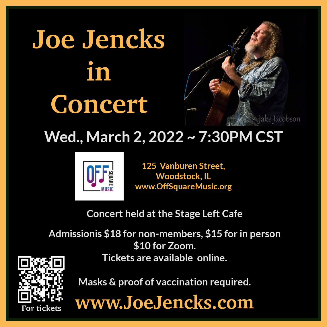 TONIGHT!  Join me in person at the Left Stage Cafe in Woodstock IL at 7:30 CST as I kicks off the 1st Wednesday Concert Series presented by Off Square Music. Can't make it in person, the concert  will also be available via zoom &amp; livestream.