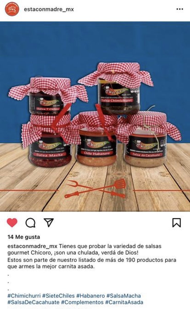 SalsasChicoro's tweet photo. Ya lo dicen nuestros amigos de @estaconmadre_mx , nuestras salsas son una verdadera chulada !!
#SalsasChicoro #EstaConMadre #Salsitas #LasMejores #Chicoro #Habanero #Macha #7Chiles #Chimichurri #Cacahuate https://t.co/IGR4WyX0mj