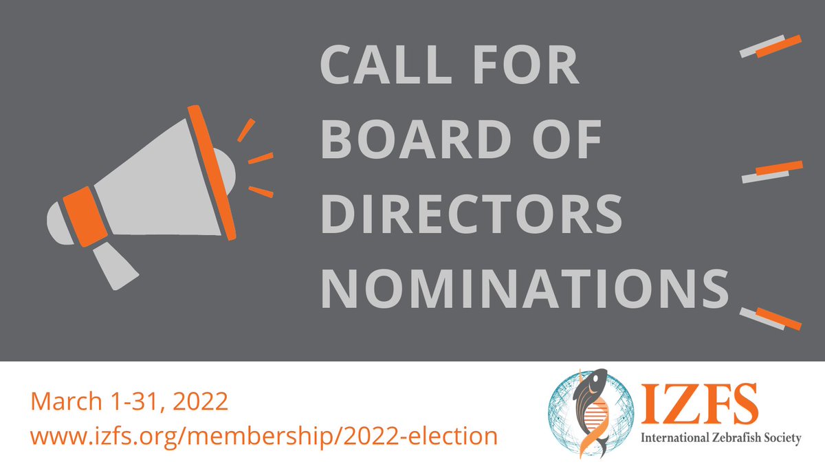 InfoIzfs's tweet photo. IZFS is now accepting nominations for the 2022 Board of Directors Election! Submit a nomination for the next President-Elect &amp; Regional Representative. All nominations will be considered. #ZebrafishElection https://t.co/VBnbnf2J0Y https://t.co/CFNoRT6SOB