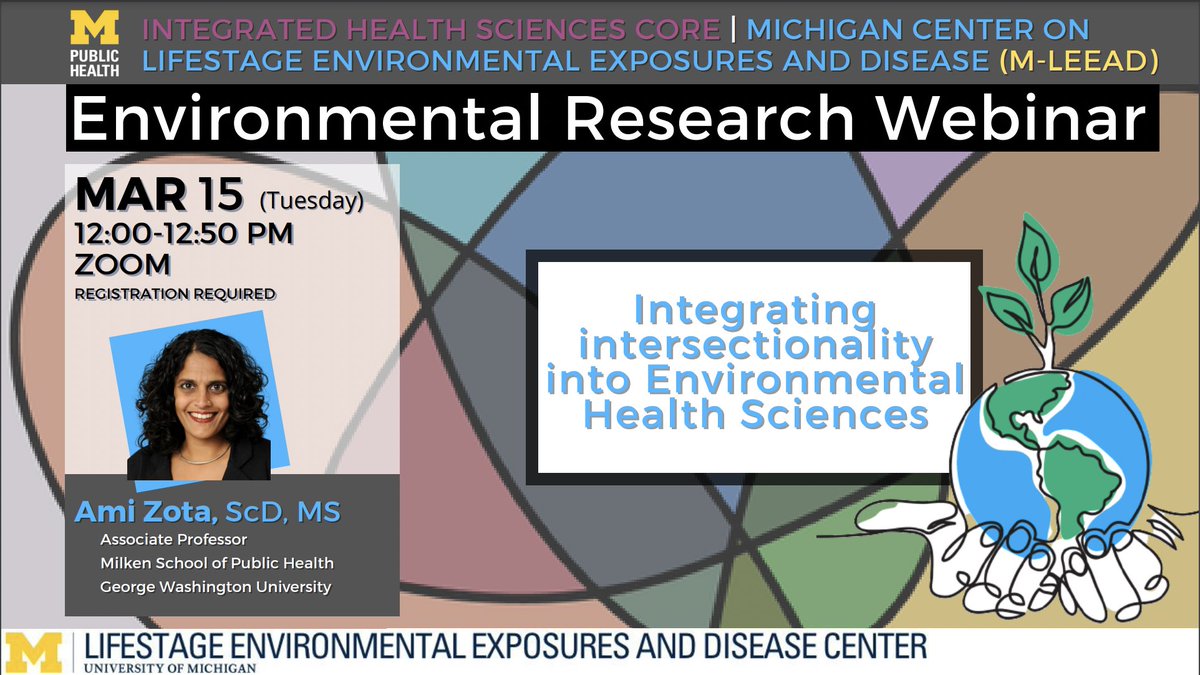 Happening next week! Join us for an exciting conversation with @amizota, who will be speaking on "Integrating Intersectionality into Environmental Health Sciences"
Mar 15, 12-12:50pm | Register here: bit.ly/35Lx0rv
#NIEHS_EHSCC