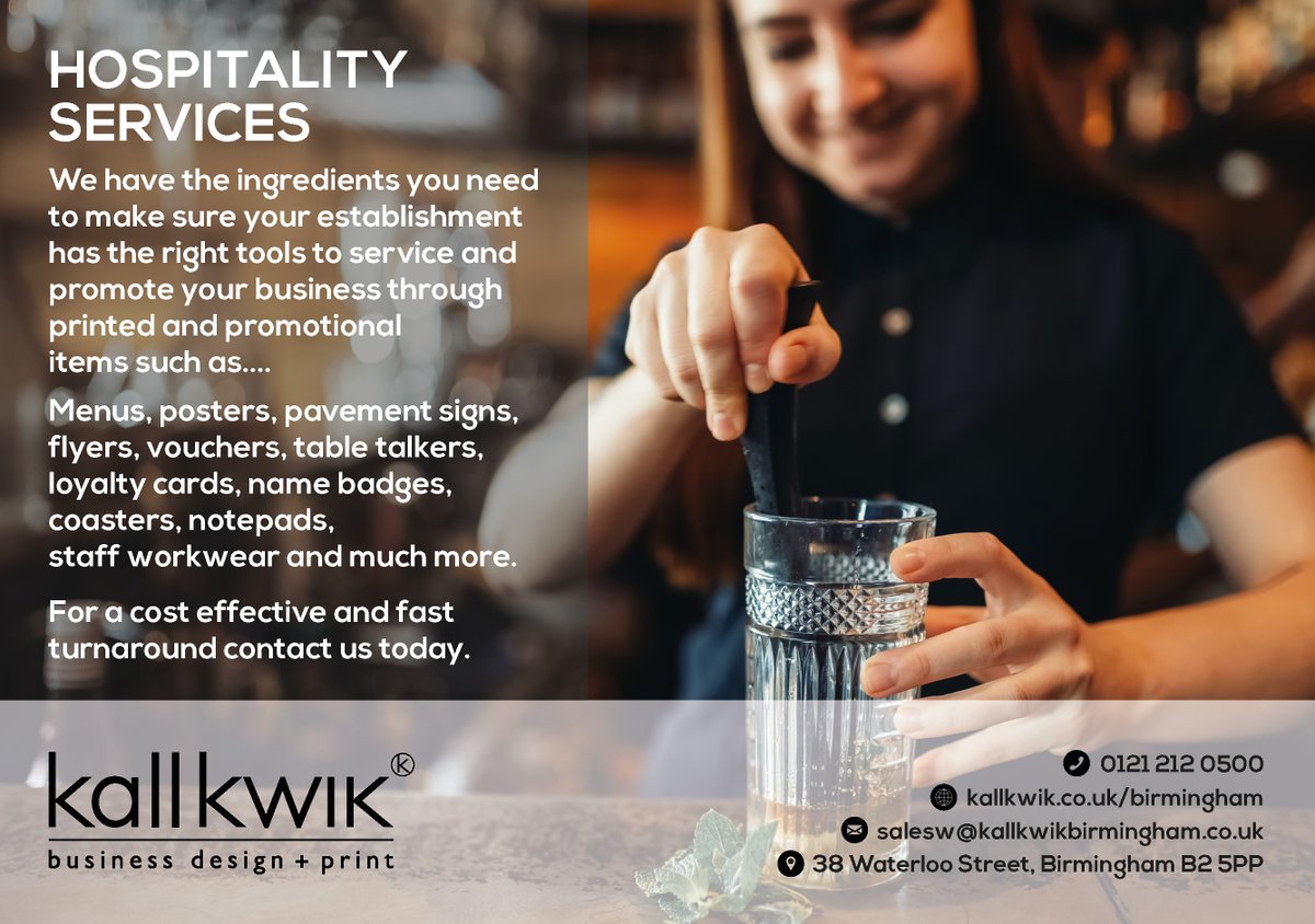 Specialists in Hospitality Services, get all your printing and promotional items in one hit!
#menuprinting #posterprinting #flyerprinting #food #bars #restaurant #birmingham #workwear