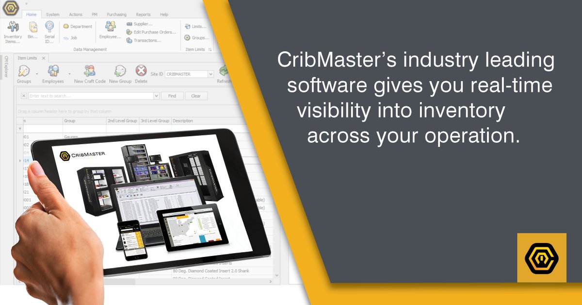 CribMaster software is the brains behind our vending machines. A simple point-of-use application in the tool crib feeds data to a powerful interface that can be used in the office or on the go.

cribmaster.com/products/softw…