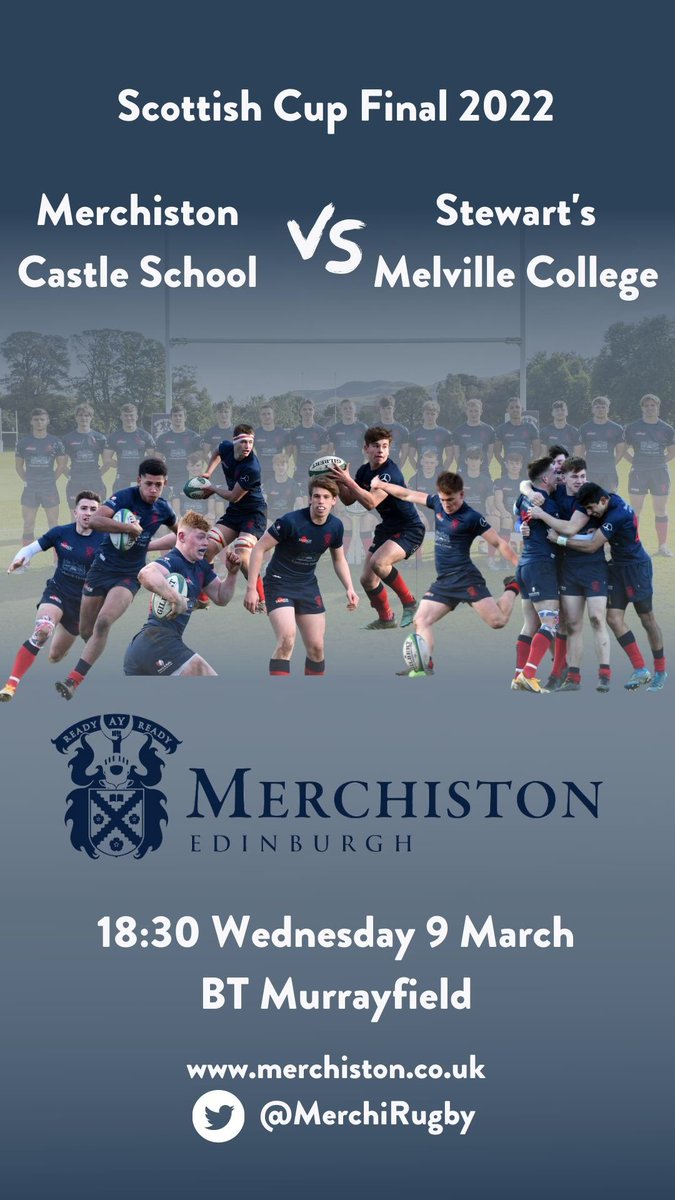 MerchiRugby's tweet photo. 🏆Scottish Schools Cup Final 2022🏴󠁧󠁢󠁳󠁣󠁴󠁿

Come &amp; support the Boys 🏰🔵🔴🏉

📍 @BTMurrayfield 
⏰ 6:30
🗓 9th March

#mcscommunity #supporttheboys #legacy https://t.co/iXagQNhUWB
