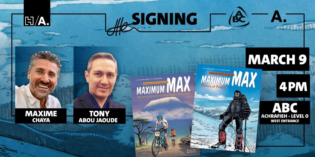NaufalBooks's tweet photo. ✍️ Grab your copies and meet @MaximeChaya &amp; @TonyAbouJaoude for a signing session on March 9th at 4 pm at ABC Achrafieh!
#maximummax series (volumes 1&amp;2 in English, French &amp; Arabic) are available at all @Antoine_Online branches.
#hachetteantoine
FB event: https://t.co/vWibWlgxSI https://t.co/HUPQSo5yAS