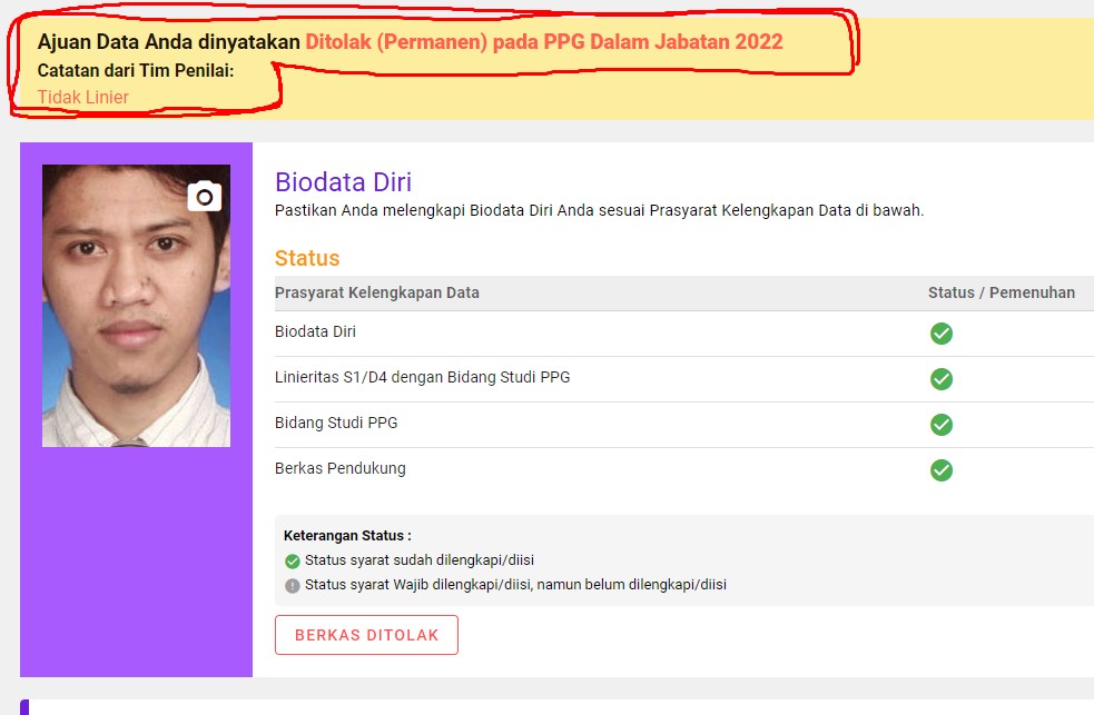 dedzstyle's tweet photo. adakah #SahabatDikbud yg mengalami seperti saya? syarat sudah centang hijau smua, tau-tau tidak linier padahal pilihan bidang studi PPGnya dipilih sistem. mohon infonya @Kemdikbud_RI #MerdekaBelajar https://t.co/ecDEkGjk1m