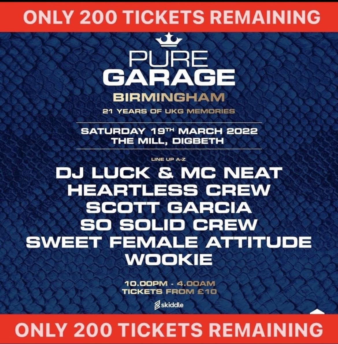 If you're a garage head who lives in Birmingham make sure you don't miss out. Remaining tickets selling quickly. 

skiddle.com/whats-on/Birmi…