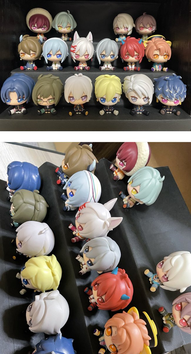navycat_9's tweet photo. アイナナ一番くじのフィギュア＋缶バ16人分フォロワー様のおかげで無事にコンプできました😭&amp;ひなまつりのお雛様っぽく飾ろうとざっくりコンセプト決めてから1週間。やっと完成しました！個人的には出来栄えにめちゃくちゃ満足してます🥰交換いただいた方々本当にありがとうございました！

 #アイナナ https://t.co/22wE6nuF9w