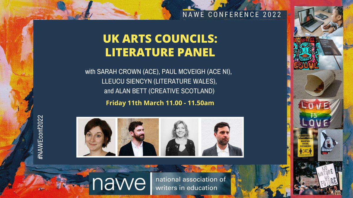 NaweWriters's tweet photo. Less than a week to go! Join fellow writers in education &amp; the community around the UK &amp; beyond at #NAWEconf2022. Special events include UK Arts Councils: Literature Panel: @ace_national @ArtsCouncilNI @LitWales @CreativeScots. https://t.co/Nu1LDor8a7 #writingineducation https://t.co/4zOTGMzFmt