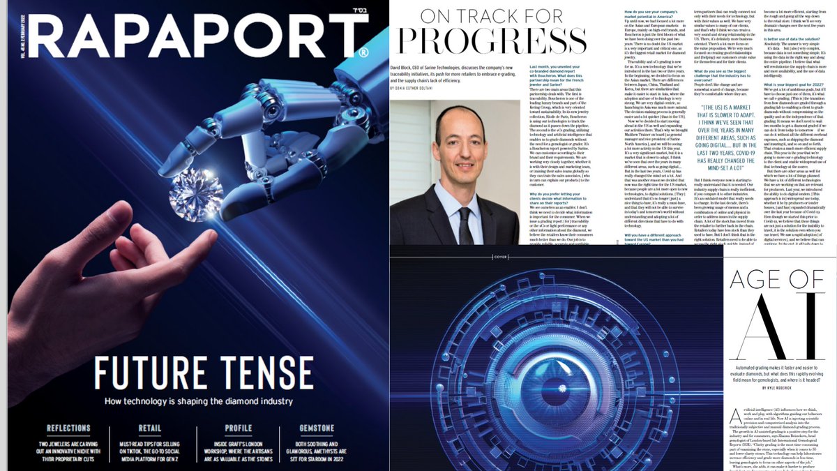 SarineTechLtd's tweet photo. [Featured] We at Sarine are ecstatic to be featured in a special issue of Rapaport Magazine and to share our vision with a wider audience. 

Read the full article now >> https://t.co/EE5NcSon3D

#PoweredbySarine #diamondtechnology #diamonds #artificialintelligence https://t.co/qIgHSeFEYv