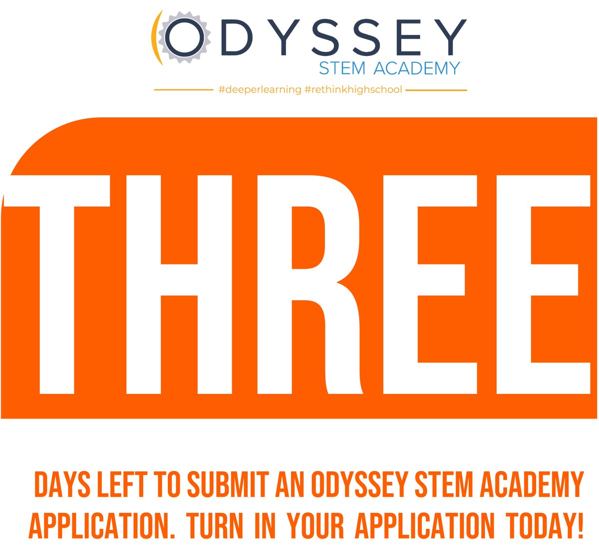 🚨🚨🚨🚨🚨🚨🚨🚨

3 Days left to submit an Odyssey STEM Academy application. Turn in your application today!

Fill out your application here: Application here: bit.ly/3AIFDhW

#deeperlearning #rethinkingschool #wearepusd