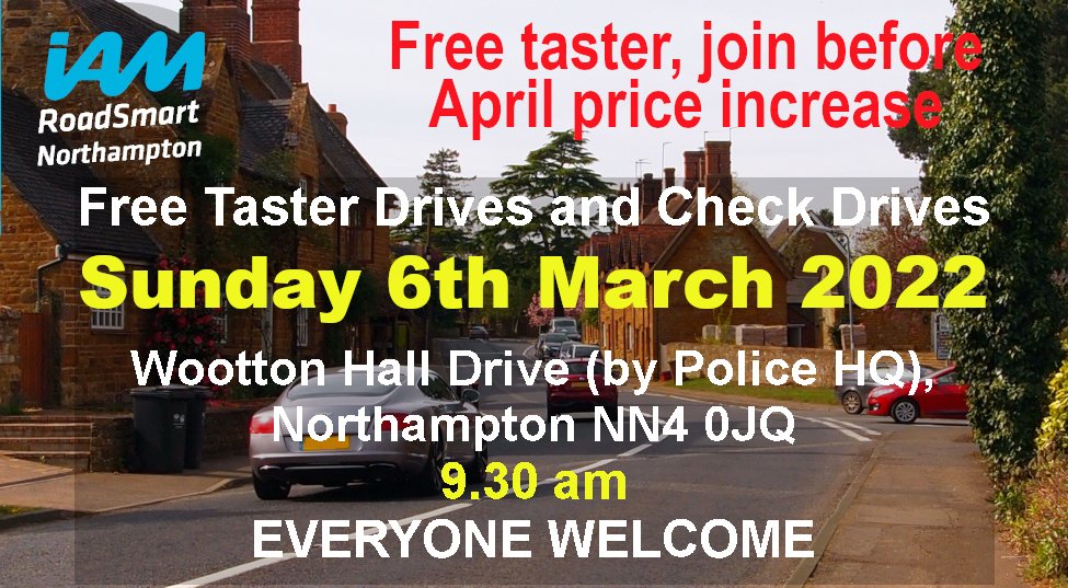 NorthamptonIAM's tweet photo. Come and have a FREE taster drive this Sunday, and then if you want to continue, beat the April price increase and purchase an @IAMRoadSmart Advanced Driving Course ๐
#Sunday6thMarch #FreeTaster #AdvancedDriving #Northampton #savemoney https://t.co/fdd1sKNry1