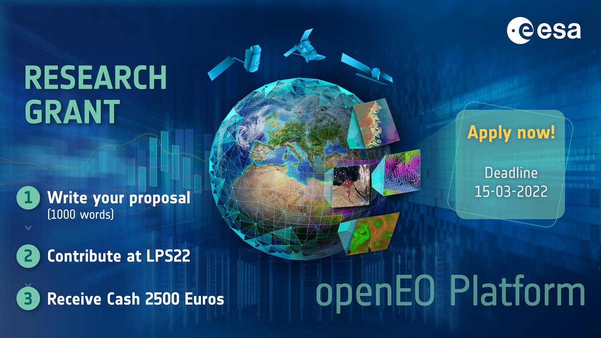 EO_OPEN_SCIENCE's tweet photo. ⏰REMINDER!
📢Attention Researchers!
Pursue your research on #openEOPlatform & receive € 2500 for your work! 💻🛰️
Only requirement is a proposal of 1000 words!
Submit until 15-03-2022
ℹ️https://t.co/I7g42YWh3U…
#LPS22 #openEOscience https://t.co/y0ZP84xuy8