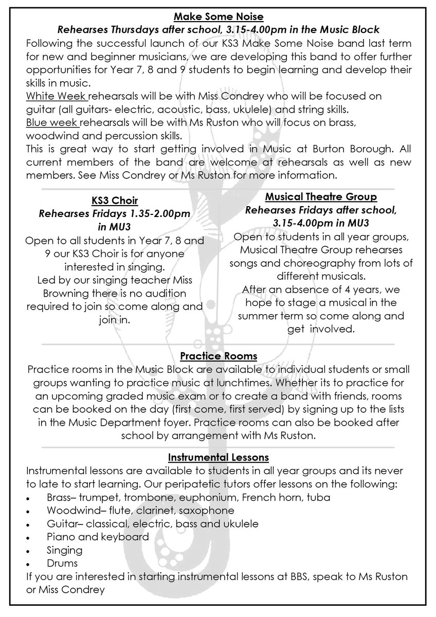 Our spring newsletter, with all the extra-curricular opportunities to get involved in music <a href="/BurtonBorough/">BBS</a> <a href="/bb_bands/">Burton Borough Bands</a> 🎶🎶🎶