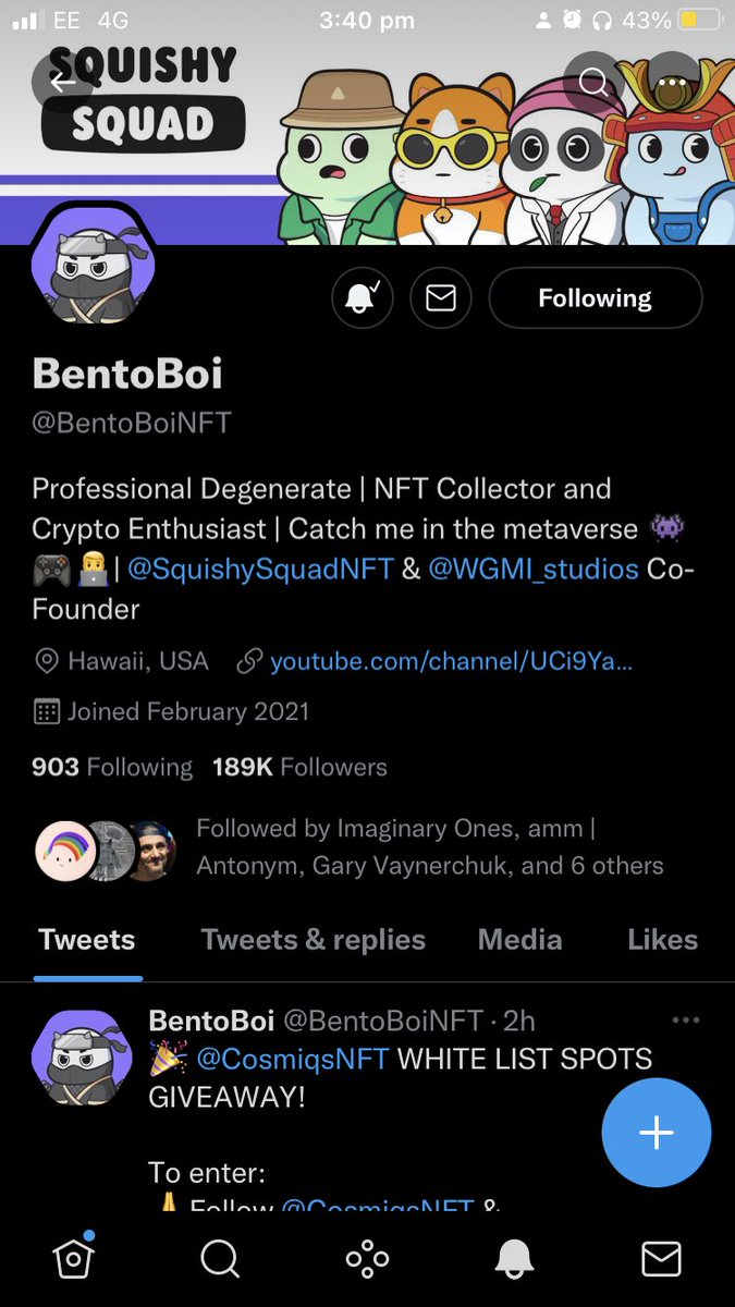 1willmurphyNFT's tweet photo. @BentoBoiNFT @CosmiqsNFT @StephenTries Done it lad this my favourite project defo holding if I win 👊🚀 https://t.co/5ApDKBsb4e