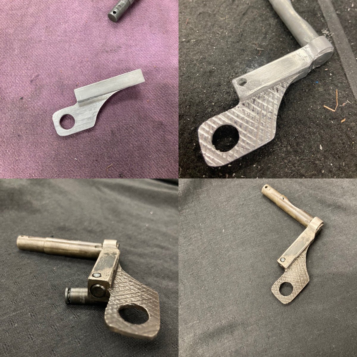 pixy_1's tweet photo. A&amp;K M60
更に一歩前進❗️
初期型風バレルロックレバー作成
資料は写真のみなので寸法は目分量なのと
ロック機構はノーマルのままなのであくまで初期型風です😅
アルミ板から必死こいて削りました🤣
チェッカリングはヤスリで付けたのでリアルでは無いですがこれが精一杯でした💦
#namsoft
#M60 https://t.co/zCMgoTTZXd
