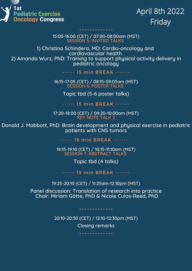 Check out the amazing line-up of invited speakers who will be presenting at the 1st Pediatric Exercise Oncology Congress, April 7-8. For more info, visit bit.ly/3H32ru2, &amp; while you’re there, be sure to register: bit.ly/3oZMUFo!

#PEOC #PediatricExerciseOncology