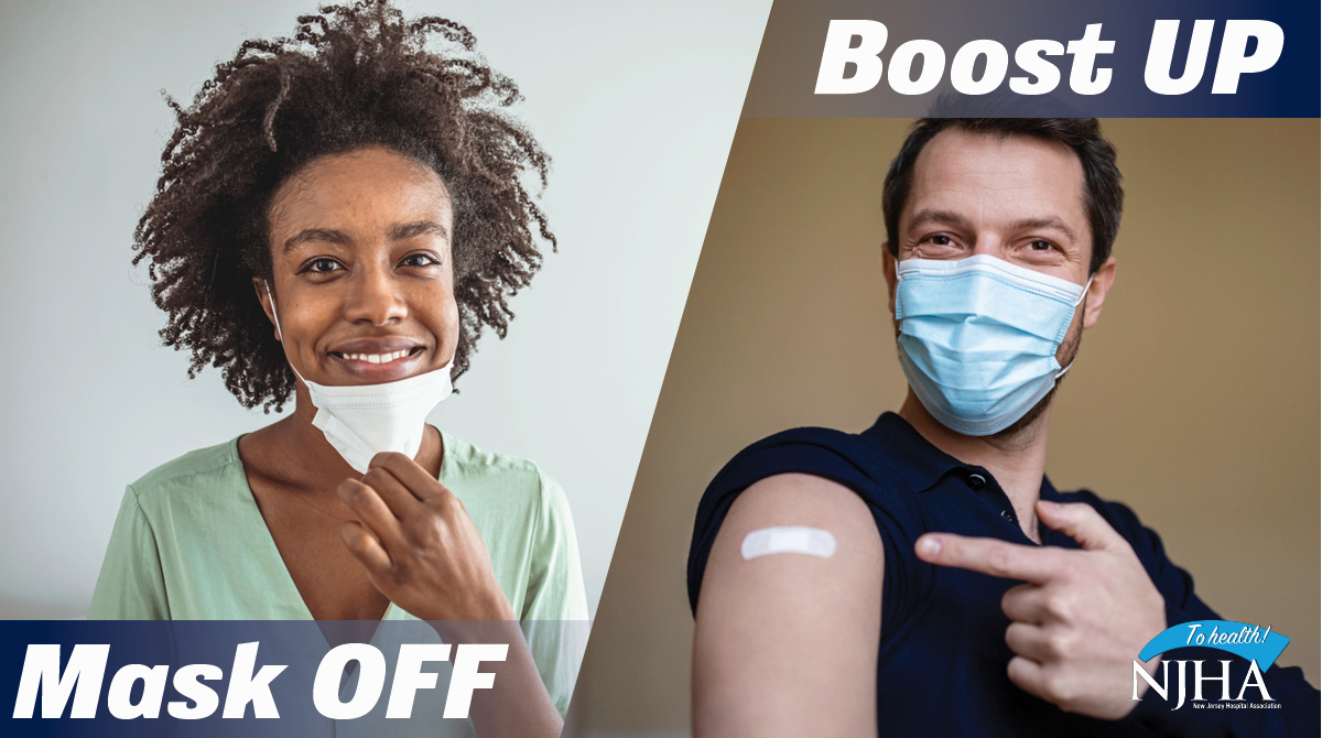NJHospitals's tweet photo. With masks coming off and COVID precautions easing, it’s never been more important to make sure your vaccines are up to date – and that includes the booster shot. Find vaccination sites at https://t.co/snbLGD4eh0 #ImaBigShot #GetNJBoosted https://t.co/jSybjkUC3f