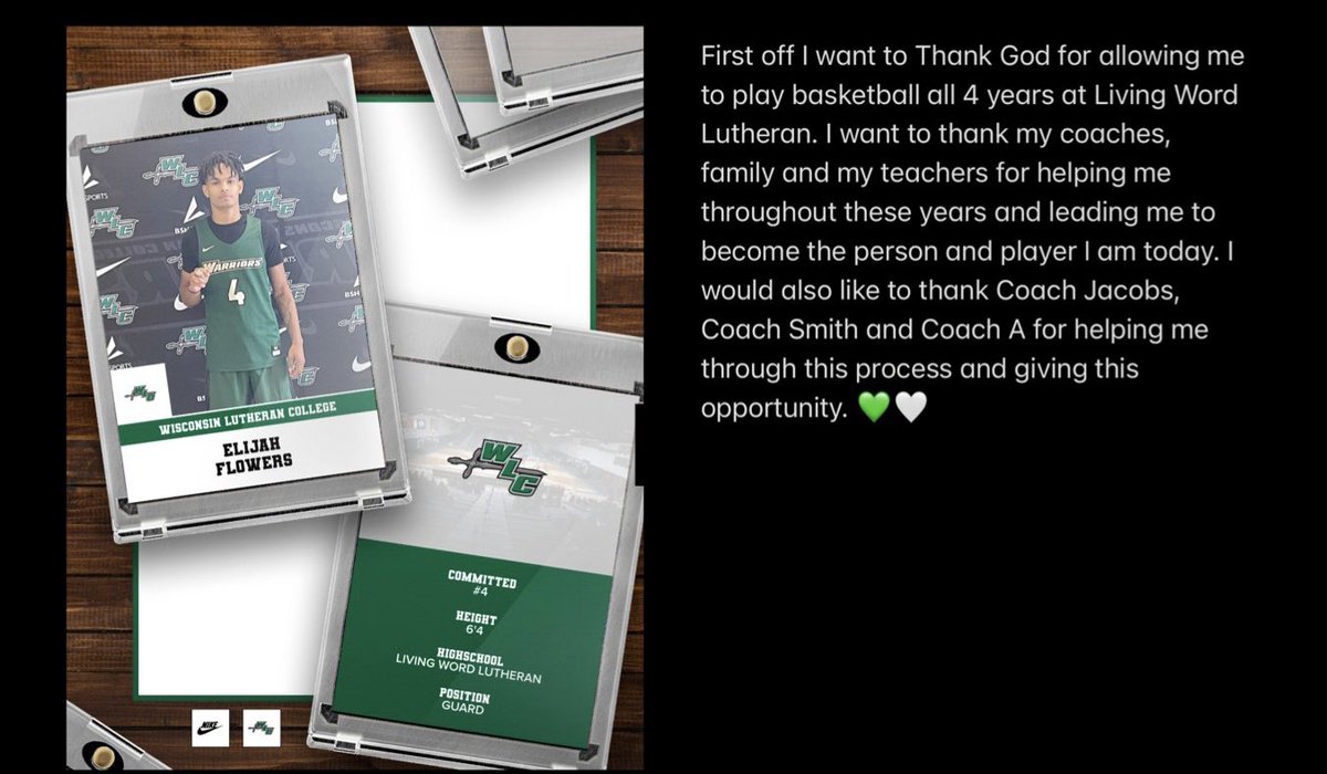 Committed!! Thanks to everyone who has recruited me and helped me throughout my journey. Thank you to <a href="/CoachAJacobs/">Aaron Jacobs</a> <a href="/CoachSeanSmith1/">Sean Smith</a> for recruiting me and giving me this opportunity and I can’t wait for this new chapter In my life! 💚🤍
