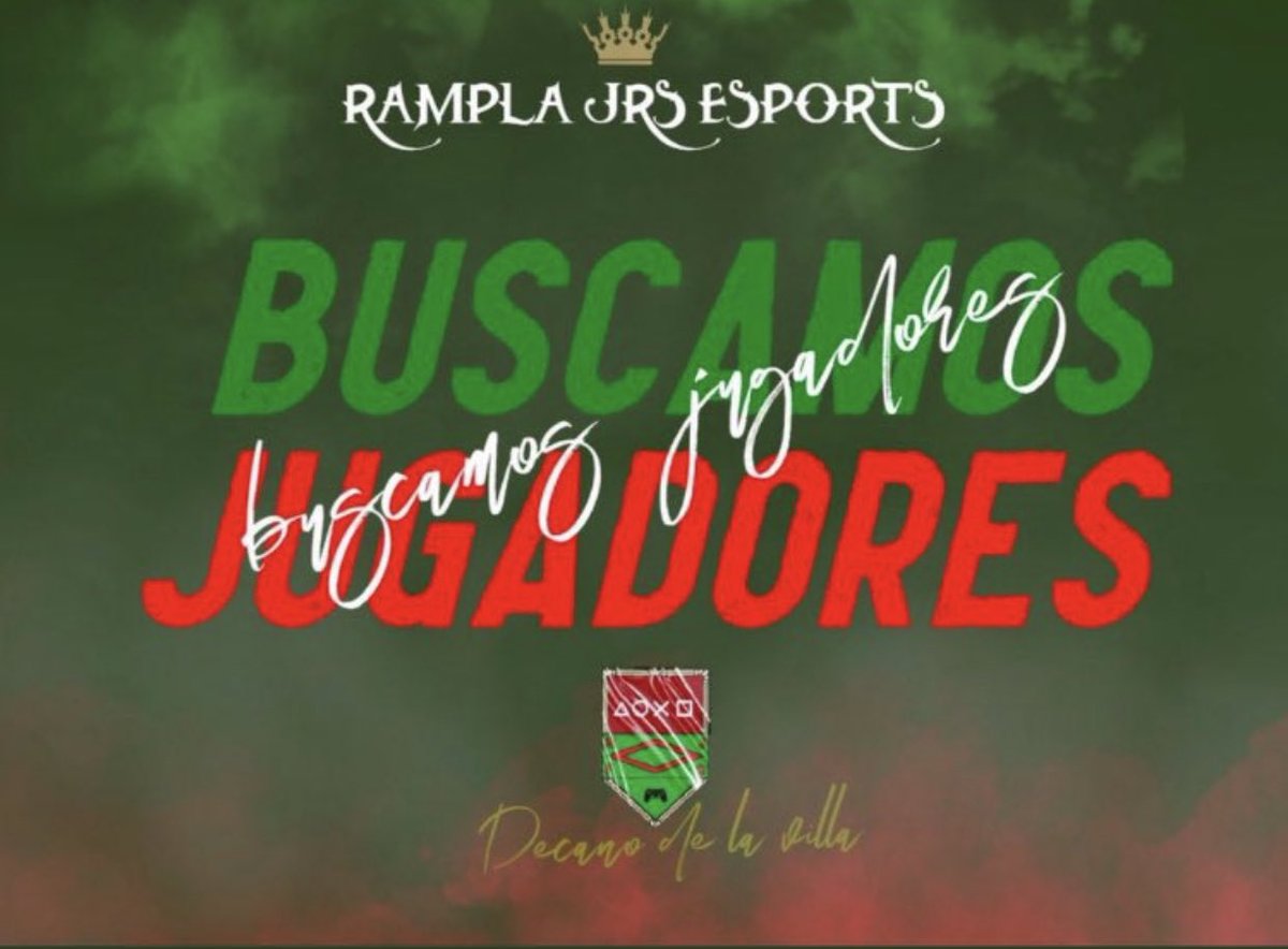 Rampla Juniors eSports (@ramplajrsesp) on Twitter photo El #PicapiedraVirtual sale a la busca de jugadores para la próxima temporada de @FUFVeSports🟢🔴
TODAS LAS POSICIONES
Requisitos:
➡️Compromiso
➡️Micrófono
➡️Disponibilidad de Lunes a Jueves 22:00 a 00:00
Interesados,envíen MD📩
<a href="/FufvFichajes/">FUFV Fichajes</a> <a href="/IESAFichajes/">IESA Fichajes</a> El #PicapiedraVirtual sale a la busca de jugadores para la próxima temporada de @FUFVeSports🟢🔴
TODAS LAS POSICIONES
Requisitos:
➡️Compromiso
➡️Micrófono
➡️Disponibilidad de Lunes a Jueves 22:00 a 00:00
Interesados,envíen MD📩
<a href="/FufvFichajes/">FUFV Fichajes</a> <a href="/IESAFichajes/">IESA Fichajes</a>