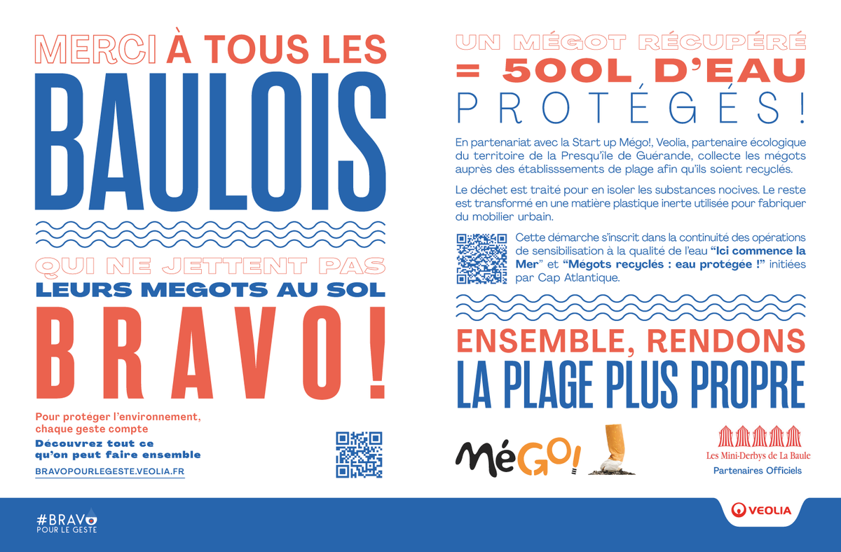 MéGO! accompagne la #BAULE avec #VEOLIA pour le recyclage de ses mégots. 😃♻

L' action "Page propre" s'inscrit dans la continuité de la démarche environnementale engagé par Cap Atlantique  "Mégots recyclés, eau protégée", en partenariat avec les 15 communes du Territoire. 🚬💧