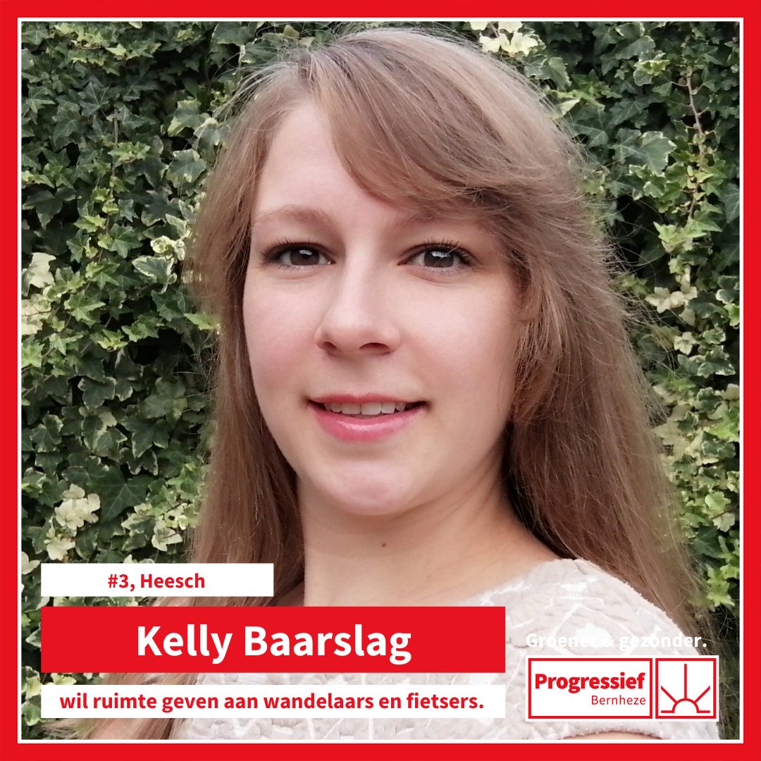 Kelly Baarslag uit Heesch wil met Progressief Bernheze werken aan een groener en gezonder Bernheze. Kelly zet zich in voor het vergroenen van onze dorpen en het aanleggen van betere fiets en wandelpaden.🚶🏻‍♀️