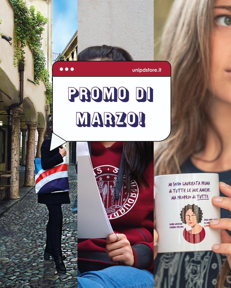 UniPadova's tweet photo. 🎒 Tante promo per il mese di marzo all’#unipdstore!
Ricorda, le offerte sono valide solo nello store online.
> https://t.co/tWLGswkEFJ https://t.co/1E72EyVRHV