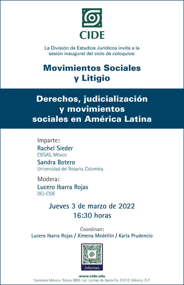 LuceroIbRo's tweet photo. Mañana inauguramos este Ciclo de Coloquios sobre #MovimientosSociales y Litigio (!!!)
Nos van a acompañar Rachel Sieder (@ciesas) y @sboteroc  (@URosario)
¡NO SE LO PIERDAN!
@plumaverdeORG @enelCIDE #judicialización #DerechosHumanos #DESCA https://t.co/0cdEL5b4Bx