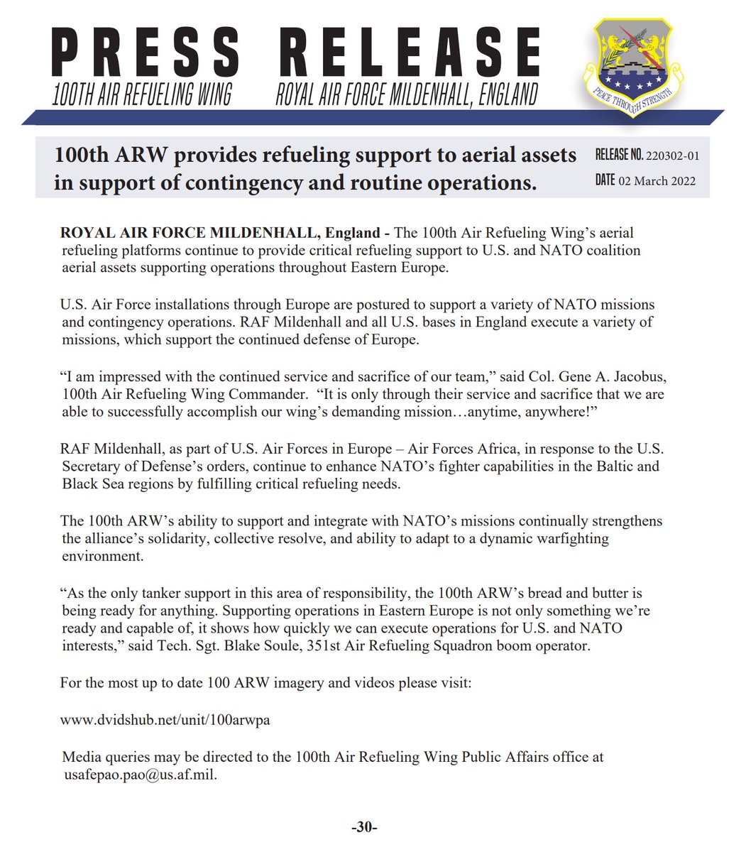 For insight on RAF Mildenhall's role in operations in Eastern Europe, see the press release below: 👇 go.usa.gov/xzT8K