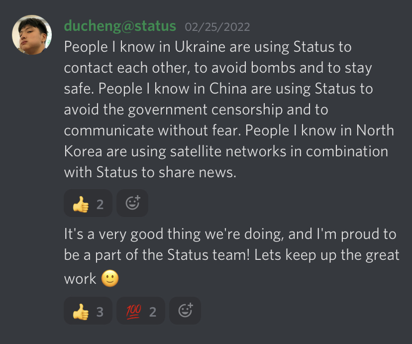 ethstatus's tweet photo. Status being used to avoid censorship. 
Don't stop fighting. 
What we're doing makes a difference! https://t.co/7VrnXKxqMC