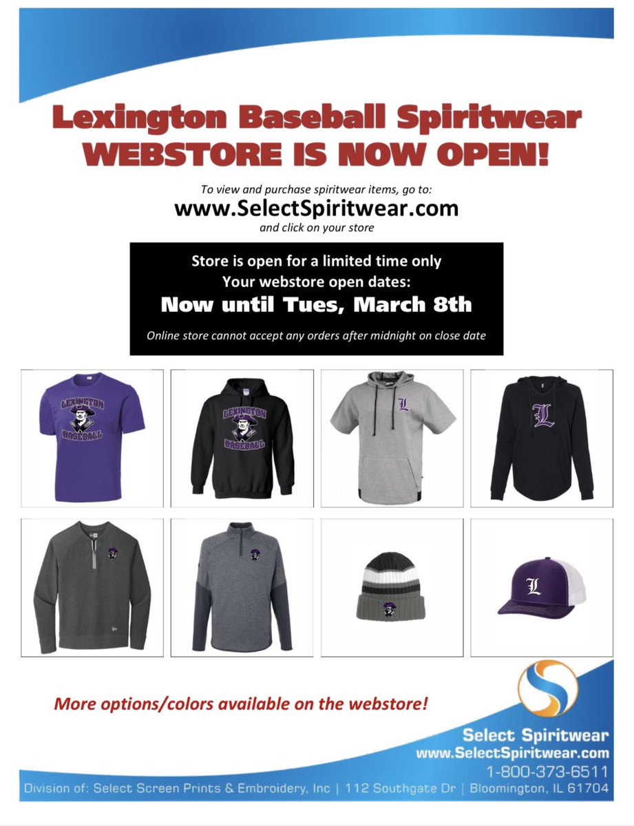 MinutemenBSB's tweet photo. Lexington baseball apparel order is officially open! Go check it out! Thank you for supporting your Minutemen Baseball Team #LexGoPurp #MinutemenBSB https://t.co/4YkCl7VrKl