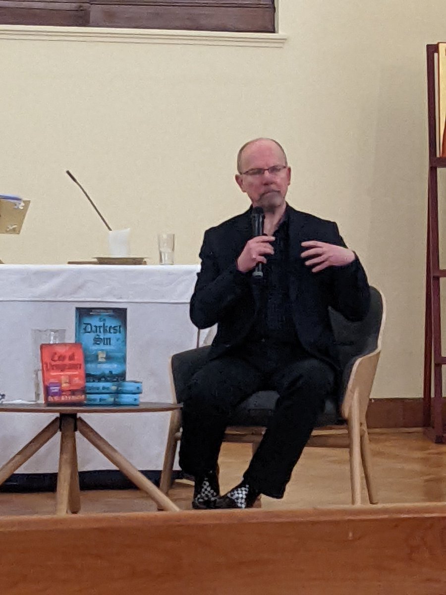 sarahpbroadley's tweet photo. Always a joy to spend time with epic event chair @randallwrites & fabulous @davidbishop for the launch of his latest novel 'The Darkest Sin'. #ChurchLaunch #StabbyWeapons #Nuns #HistoricFlorence #NotInThatOrder @JennyBrownBooks @CymeraF #FellowTrusteesInPerson! #ItsBeenAWhile https://t.co/WqtaVs3v9l
