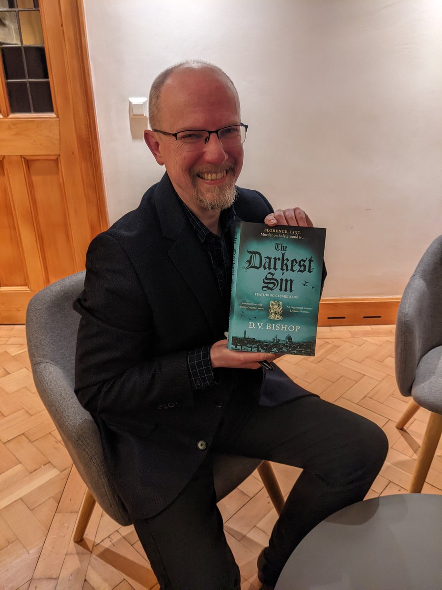 sarahpbroadley's tweet photo. Always a joy to spend time with epic event chair @randallwrites & fabulous @davidbishop for the launch of his latest novel 'The Darkest Sin'. #ChurchLaunch #StabbyWeapons #Nuns #HistoricFlorence #NotInThatOrder @JennyBrownBooks @CymeraF #FellowTrusteesInPerson! #ItsBeenAWhile https://t.co/WqtaVs3v9l