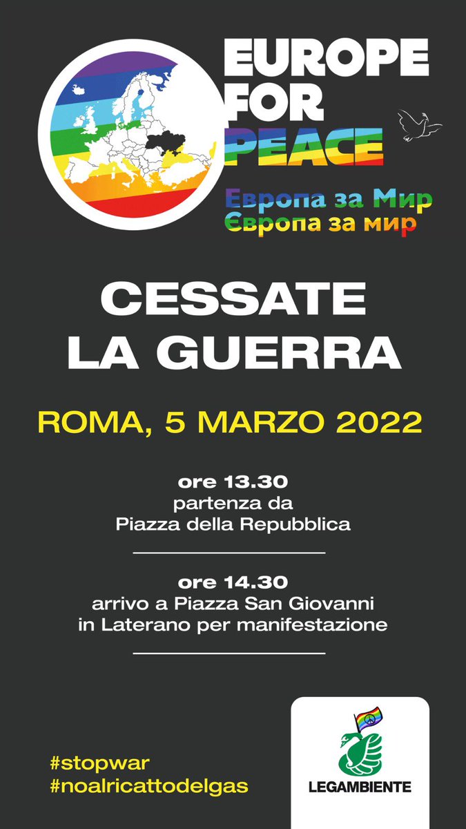 facebook.com/30209577654648… #StopWar  #StopWarInUkraine #RussiaUkraine #NOalricattodelGAS #EuropeforPeace EUROPE FOR PEACE - #Roma 5 marzo 2022