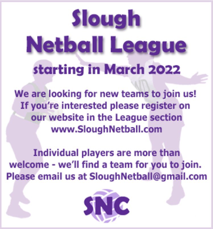 The new league is starting soon and we need you! If you’re in a team or are looking for one - please get in touch ASAP 🏐😀

sloughnetball.com

#netball #netballleague #netballgame #playnetball #lovenetball #slough #langley #windsor #maidenhead