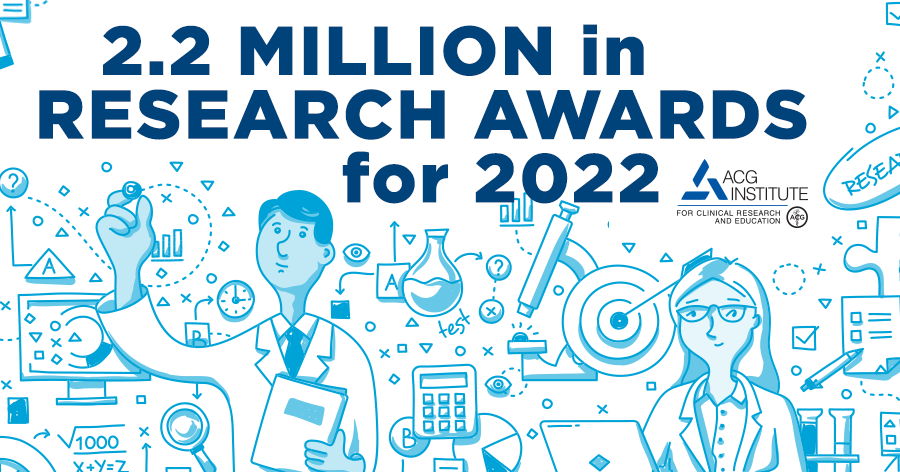 The #ACGInstitute for Clinical Research &amp; Education announces &gt;$2.2 million for 2022 Clinical Research Awards, supporting the #FutureofGI &amp; research in #gastroenterology #hepatology #endoscopy

All Awards: gi.org/research-grant…
Meet awardees &amp; learn about their projects below👇