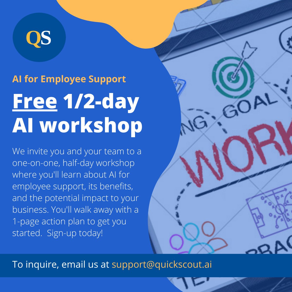 Curious about AI for employee support, such as HR or IT?  Sign-up for our free one-on-one, 1/2-day workshop to get started!

Limited spaces available, so please reach out to support@quickscout.ai to inquire!

#employeeexperience #quickscout #HR #automation #AI #free