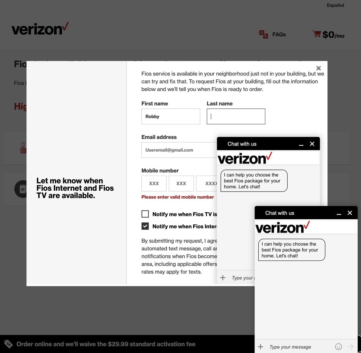 rawbee's tweet image. Damn Verizon hella thirsty to help me choose the right  Fios package on the page that tells me Fios isn't available to me.