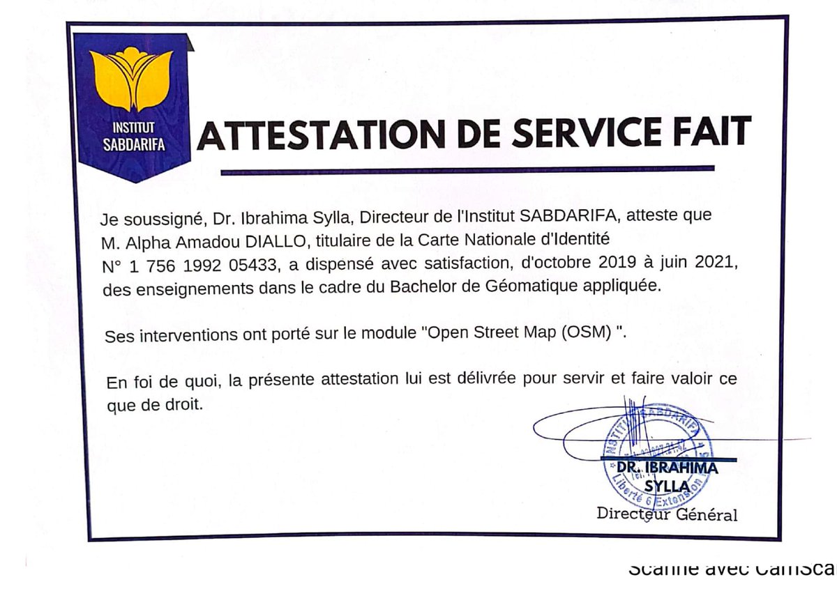 Alpha Amadou DIALLO (@cdialloalpha) on Twitter photo Bonjour à toutes et à tous j'ai l honneur et le grand plaisir de vous faire part de ma distinction suite à des enseignements que j'ai dispensé dans le cadre du Bachelor de Géomatique appliquée.
<a href="/cdialloalpha/">Alpha Amadou DIALLO</a> #InstitutSabdarifa Bonjour à toutes et à tous j'ai l honneur et le grand plaisir de vous faire part de ma distinction suite à des enseignements que j'ai dispensé dans le cadre du Bachelor de Géomatique appliquée.
<a href="/cdialloalpha/">Alpha Amadou DIALLO</a> #InstitutSabdarifa