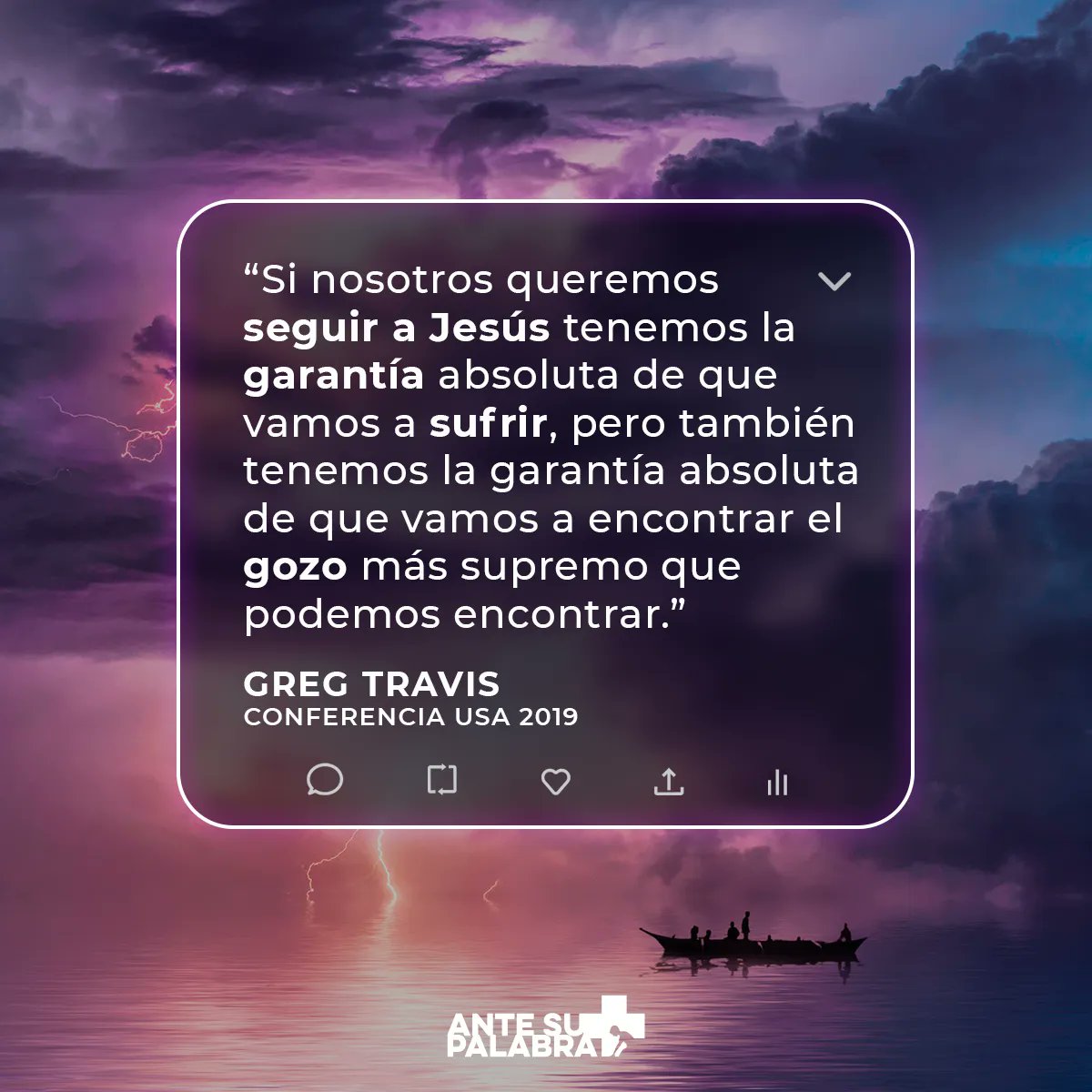 antesupalabra's tweet photo. “Si nosotros queremos seguir a Jesús tenemos la garantía absoluta de que vamos a sufrir, pero también tenemos la garantía absoluta de que vamos a encontrar el gozo más supremo que podemos encontrar.”
Greg Travis
Mira la predicación completa en YouTube⠀⠀⠀
#GregTravis #Quote https://t.co/Pu7DKhnMuW