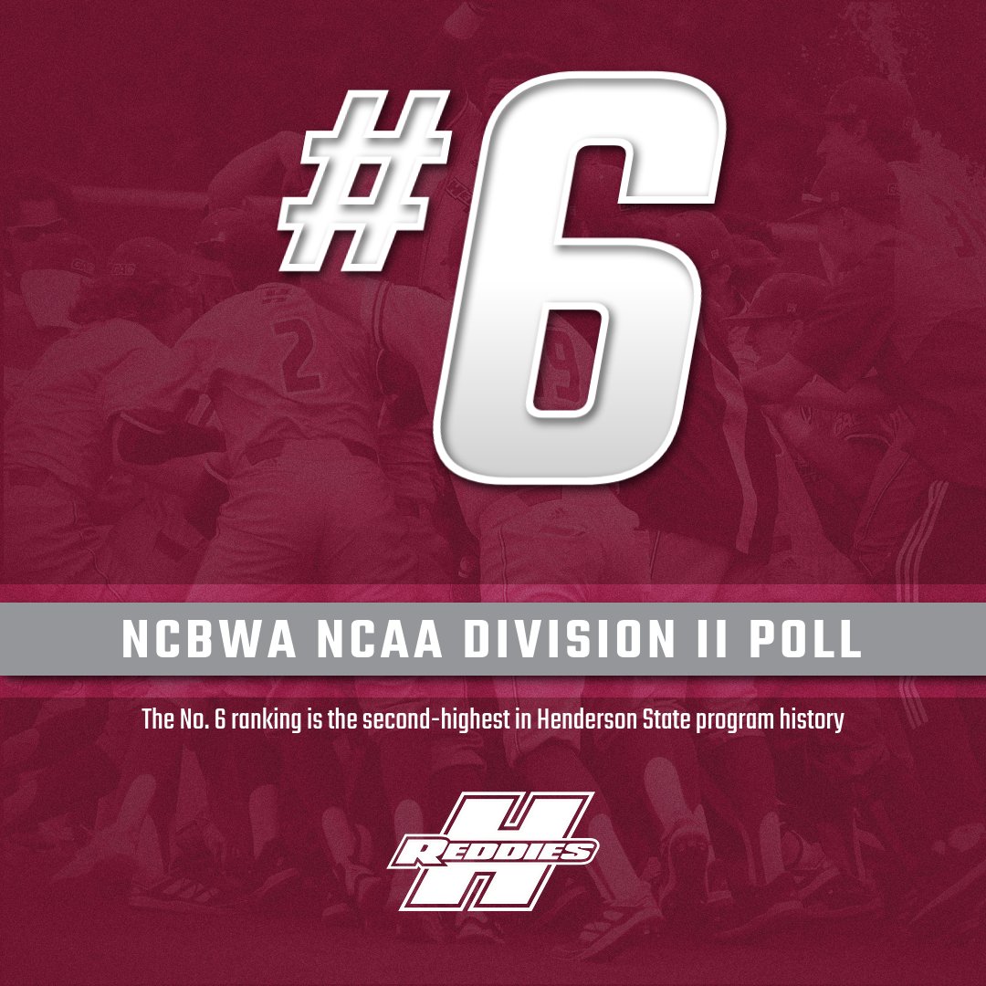 𝙎𝙏𝙄𝙇𝙇 𝘾𝙇𝙄𝙈𝘽𝙄𝙉𝙂... 📈📈📈

After another unbeaten week, the Reddies jumped up to No. 6⃣ in the latest <a href="/NCBWA/">NCBWA</a> DII Top-25 Poll!

HSU is now the highest-ranked team in the <a href="/GACAthletics/">#TheGAC</a> and the Central Region 👏

📝 - bit.ly/3sAgOC8

#NoMereBeast