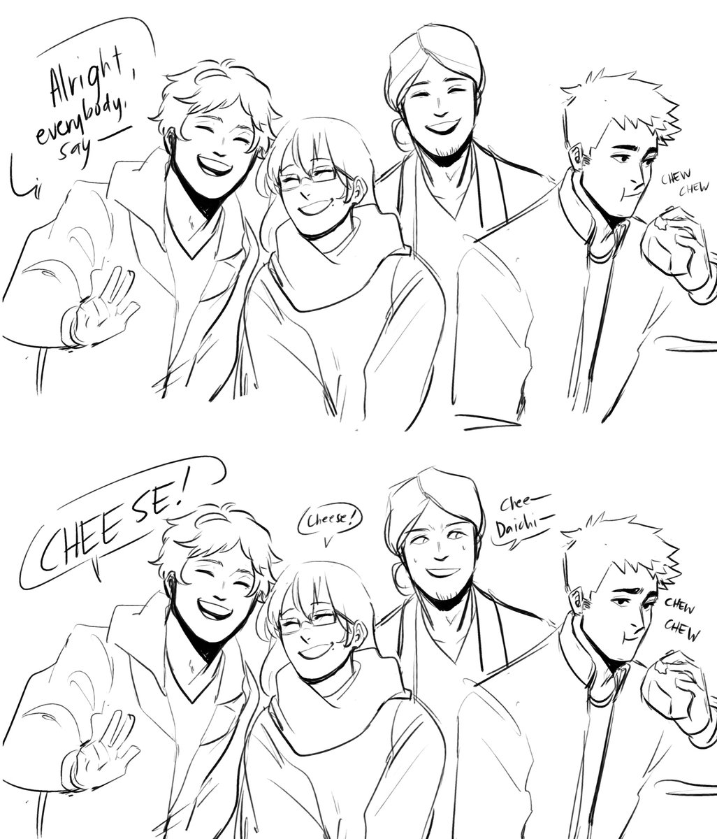 Daichi's vibe in the last two sketches featuring him is hilarious-- man's gotta eat 🥢

#haikyuu #haikyuufanart #sugawarakoushi #asahiazumane #shimizukiyoko #daichisawamura 